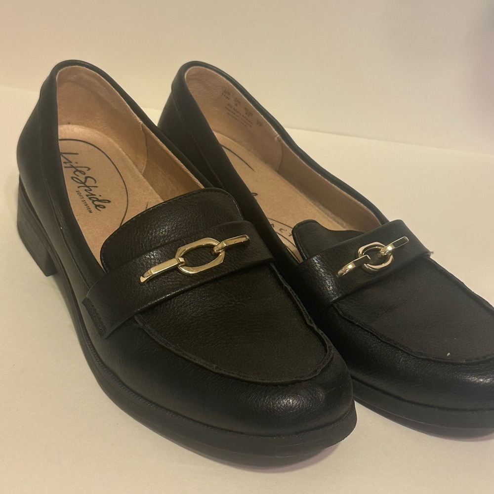 Life Stride Black Loafers with Gold Accent